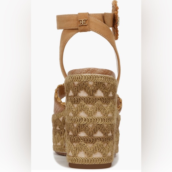 Sam Edelman Stylish Tan Embroidered Wedge Sandals Designer Various Sizes - Picture 4 of 16